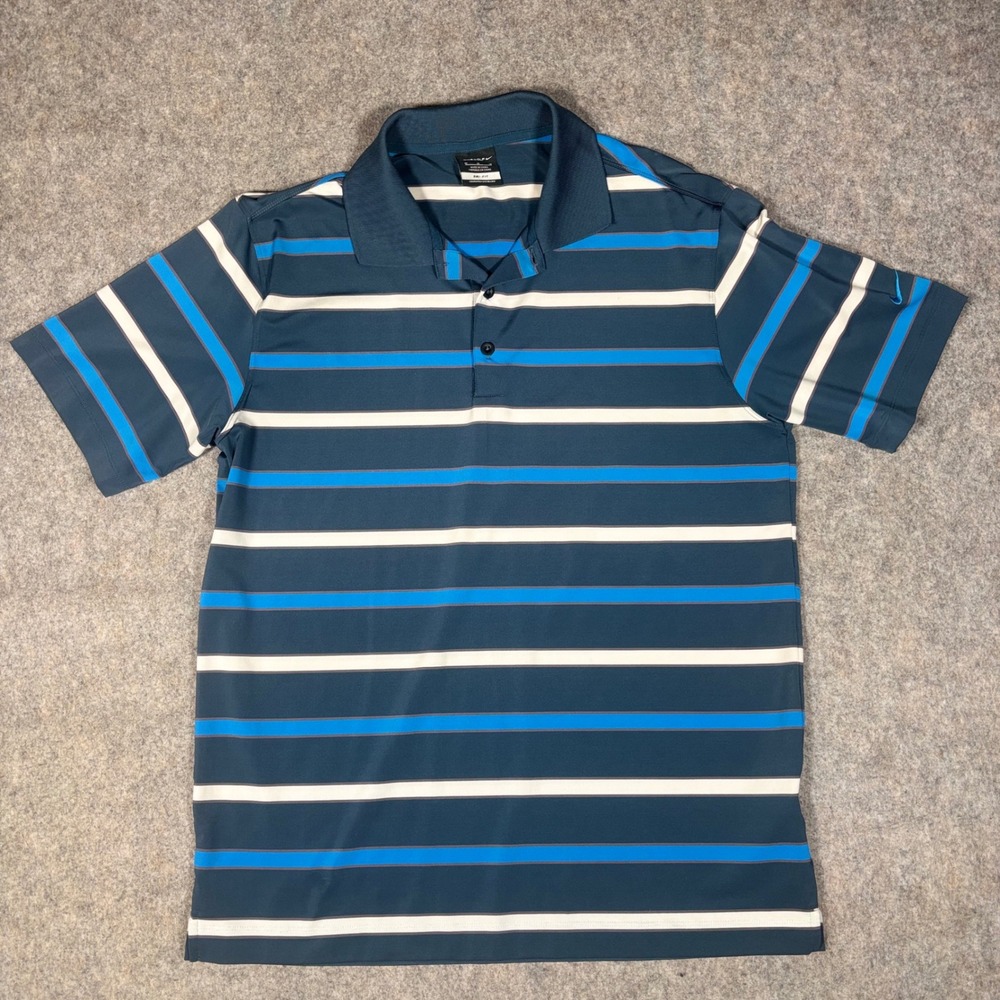 Nike Golf Dri-FIT Polo Shirt Mens Medium Blue Striped 597253-459 Short Sleeve